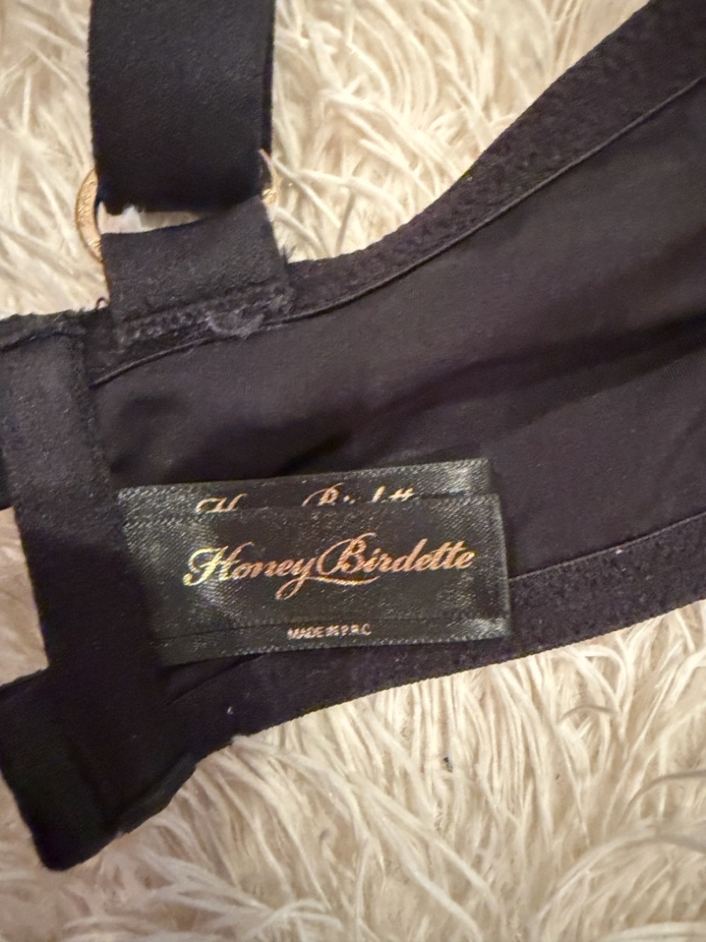 Honey Birdette 38D and XL thong. Black Lingerie Set with Gold Chain Accents - Picture 4 of 6